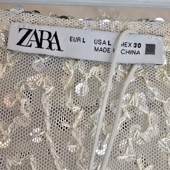 ZARA Puff Sleeve Tulle Sequin Crop Top Pearly Women's Sz Large Holiday Y2K Party - Picture 9 of 15